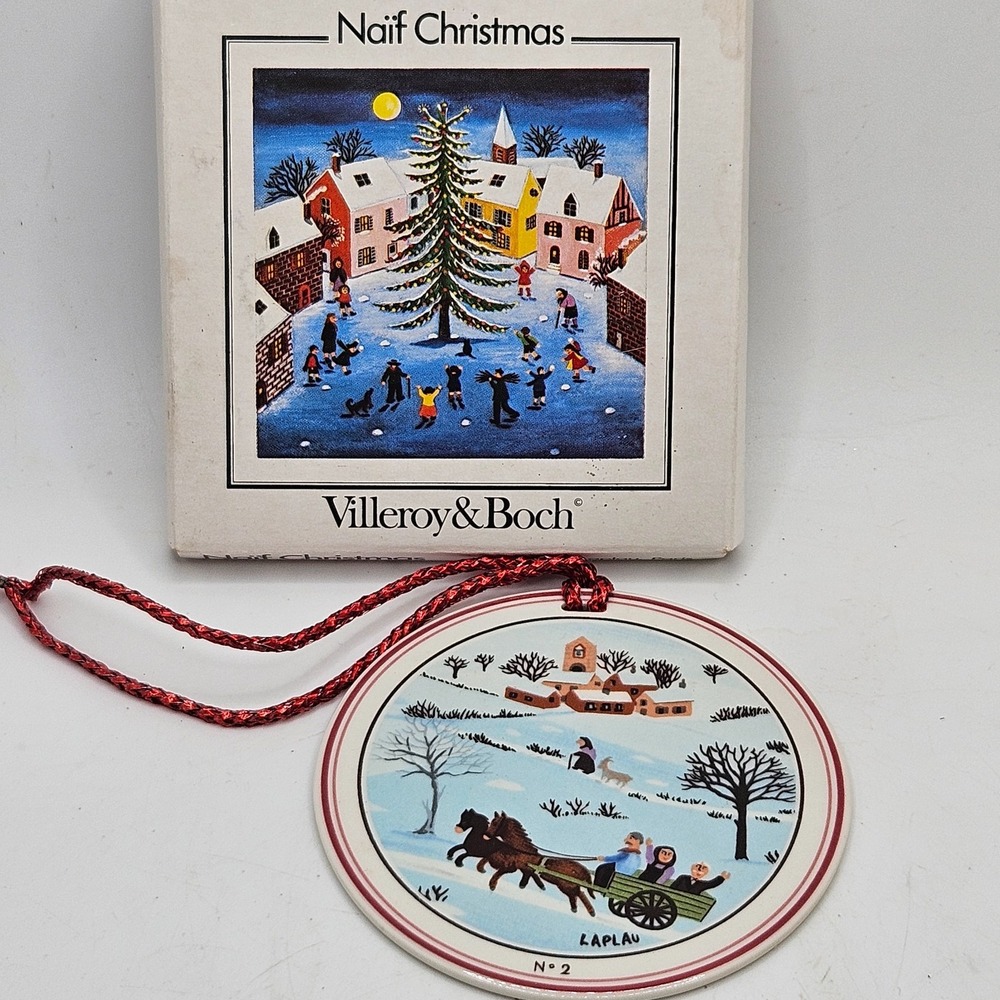 VTG Villeroy & Boch Naif Christmas Ornament No 2 Laplau Doublesided w/ Box